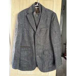 Sundance Catalog Virgin Wool Tweed‎ Coat Size 38 Men Plaid Quiet Luxury Minimal
